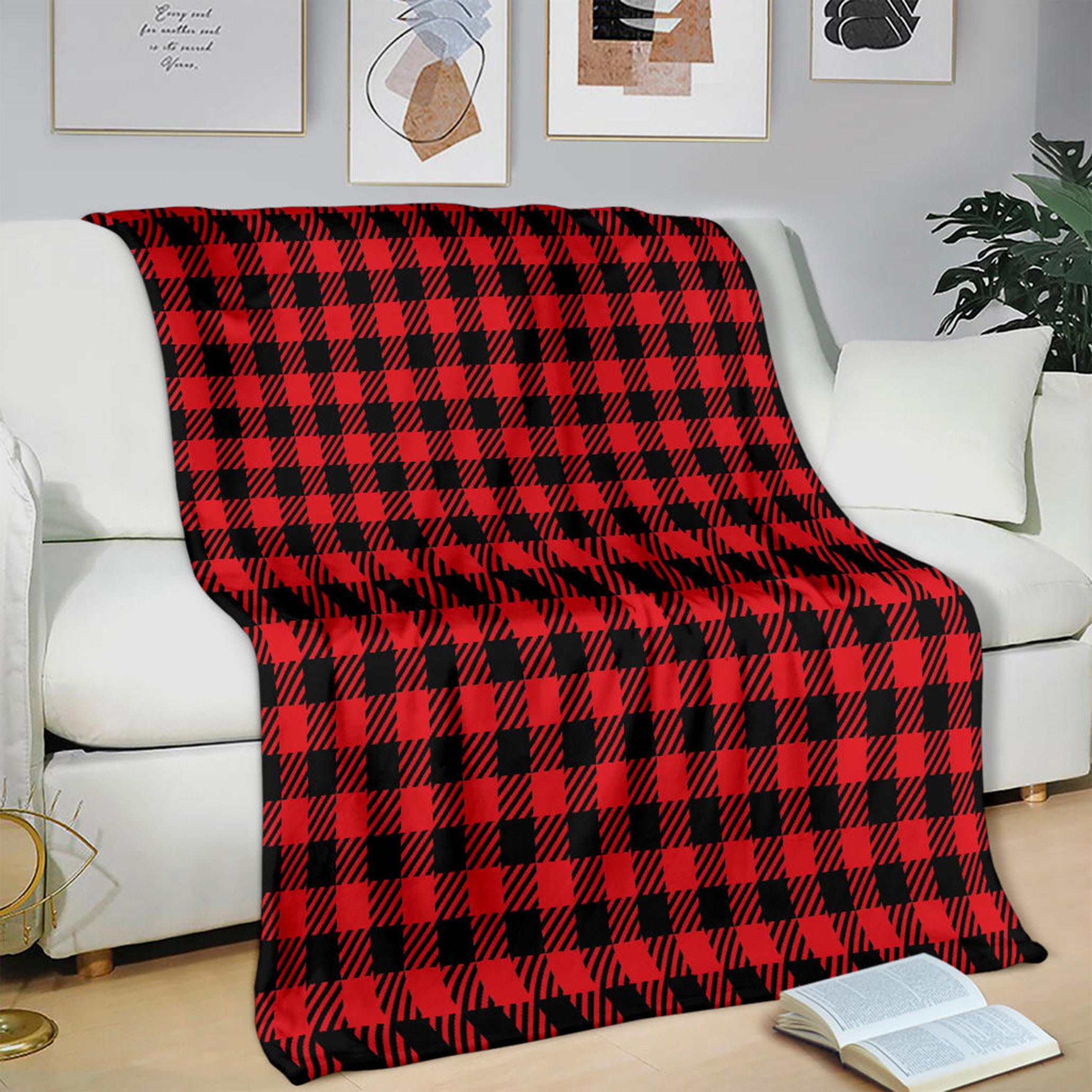 Red Plaid Fleece Throw Blanket Classic Checkerboard 