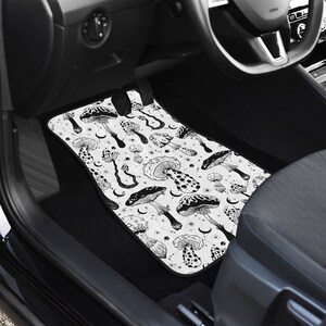 Black White Mushrooms Front Car Mats, Car Accessories Custom Car Mats New Car Gifts for Her Car Decor