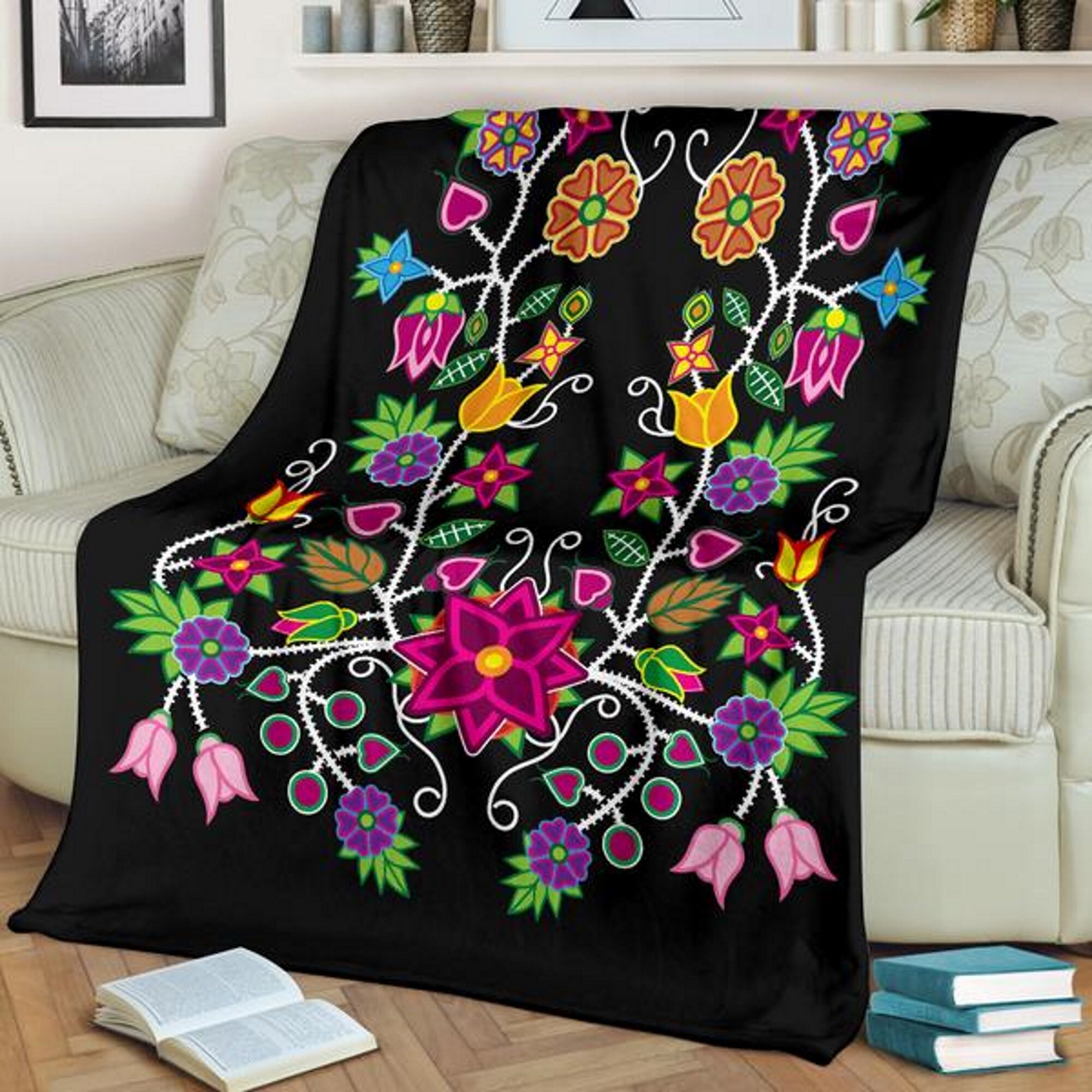 Floral Beadworkpremium Blanket, Throws and Blankets, Housewarming Gift