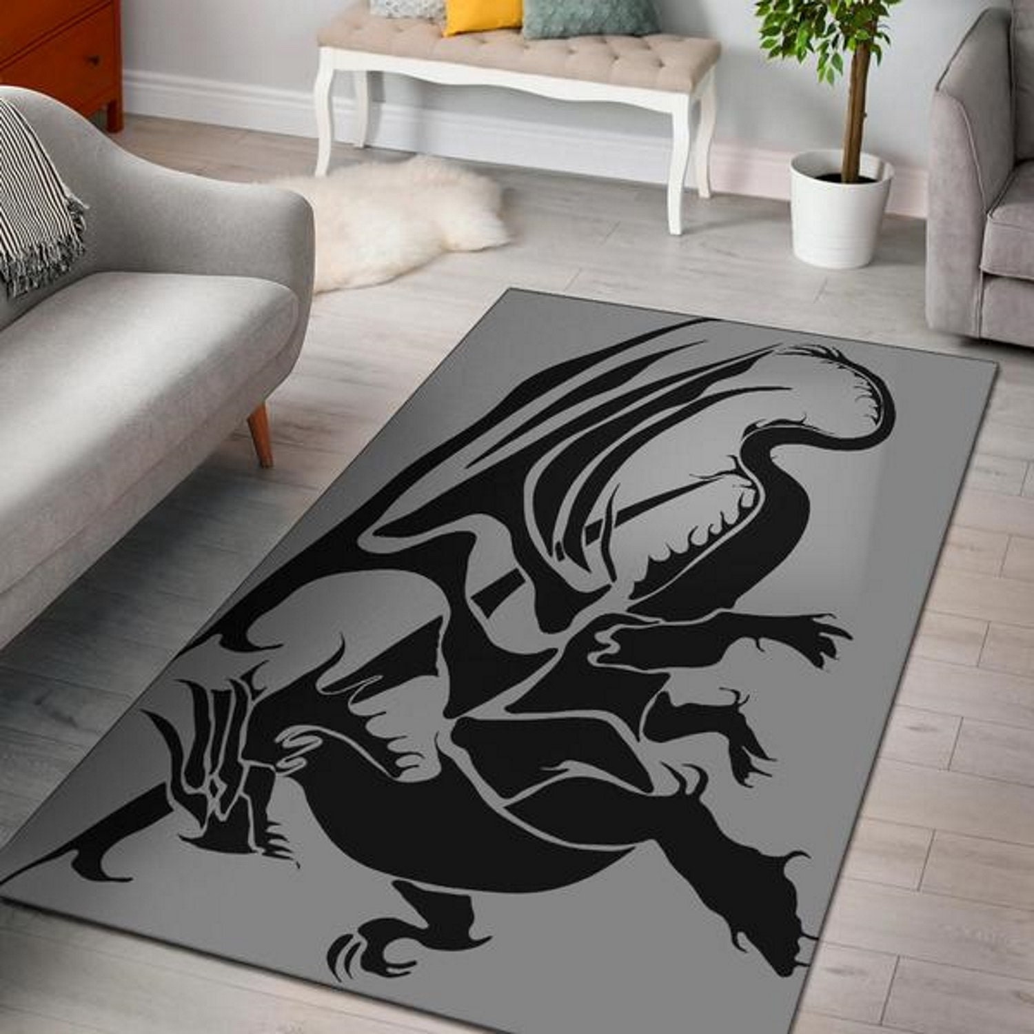 Dragon on Grey Area Rug Floor Carpet Rug Made to Order - Etsy