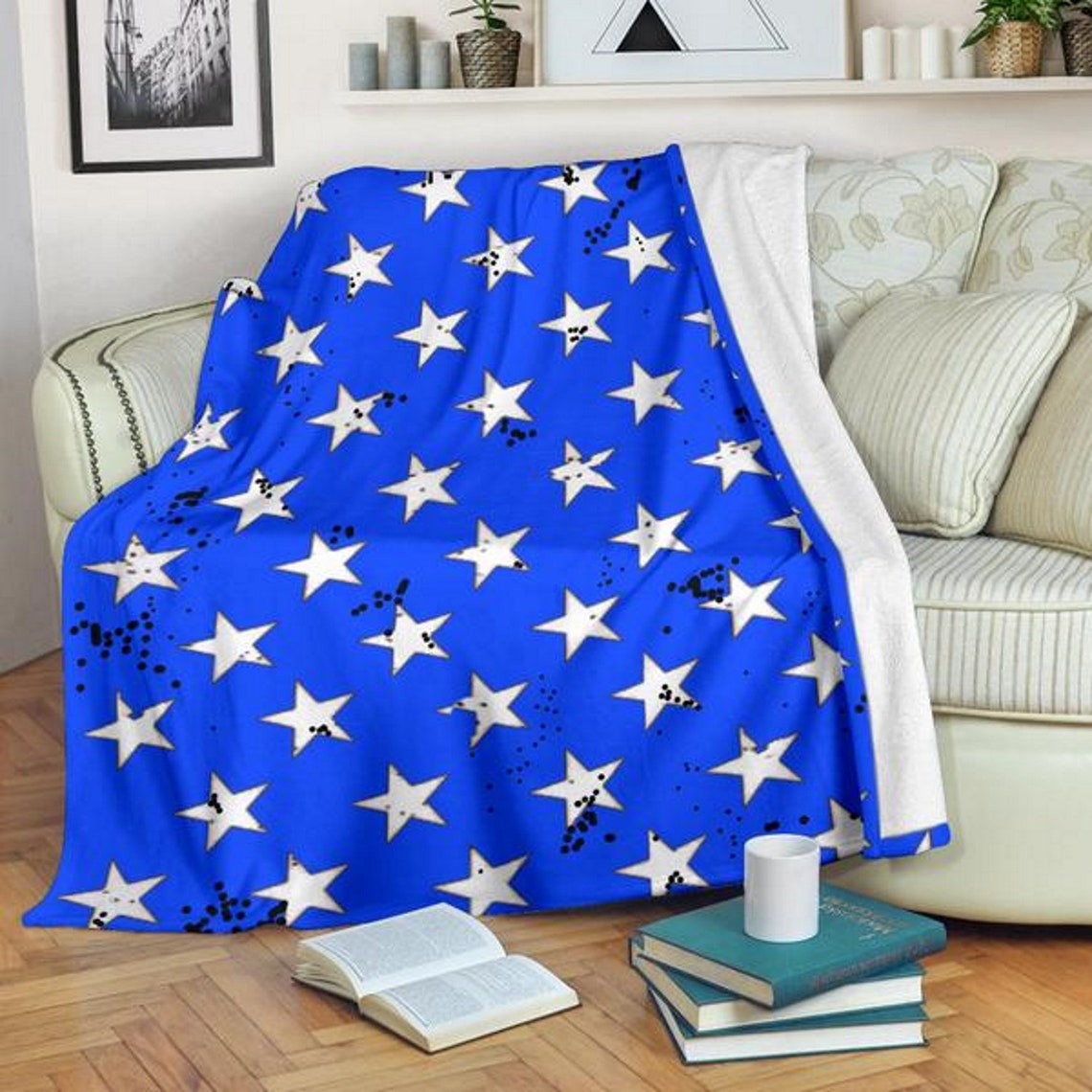 Royal Blue Distressed Stars Throws and Blankets Housewarming Etsy