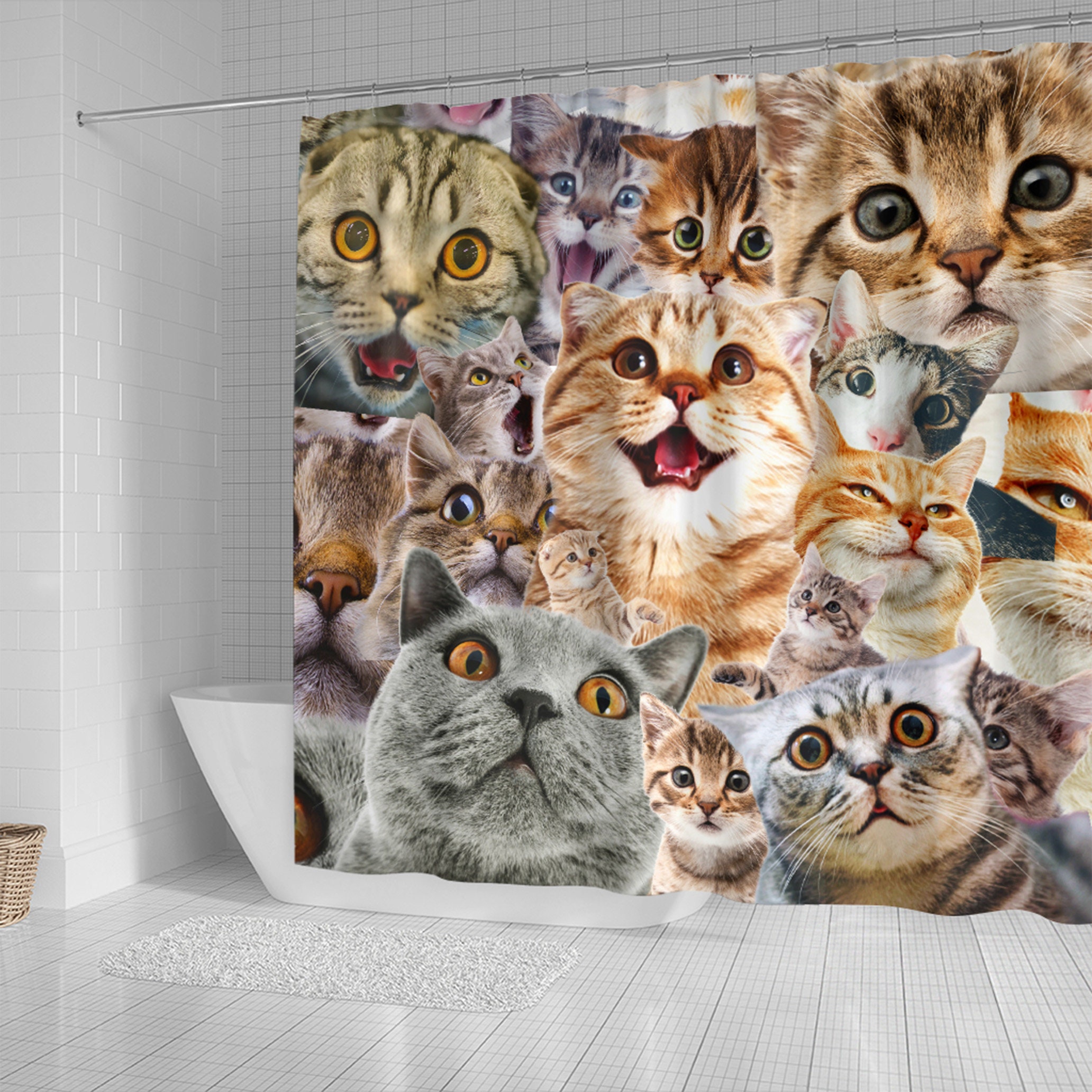 Cute Cats Cool Shower Curtain, Bathroom Accessories Gifts idea Animal Home Decor