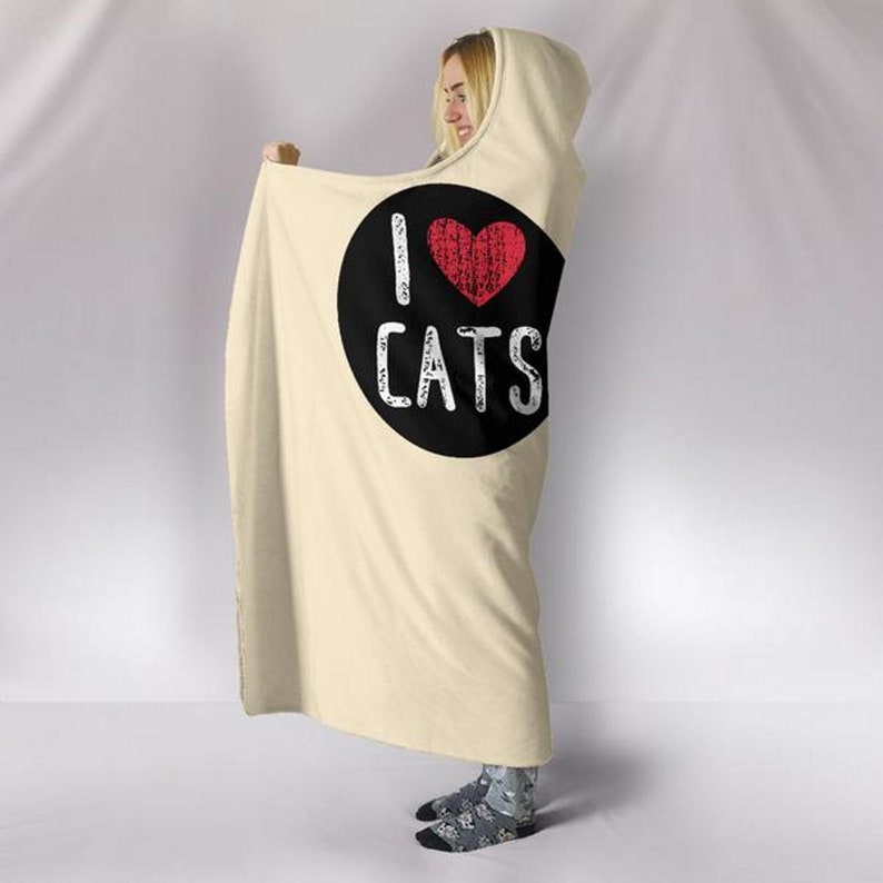 I Love Cats Hooded Blanket Weighted Blanket Housewarming Etsy