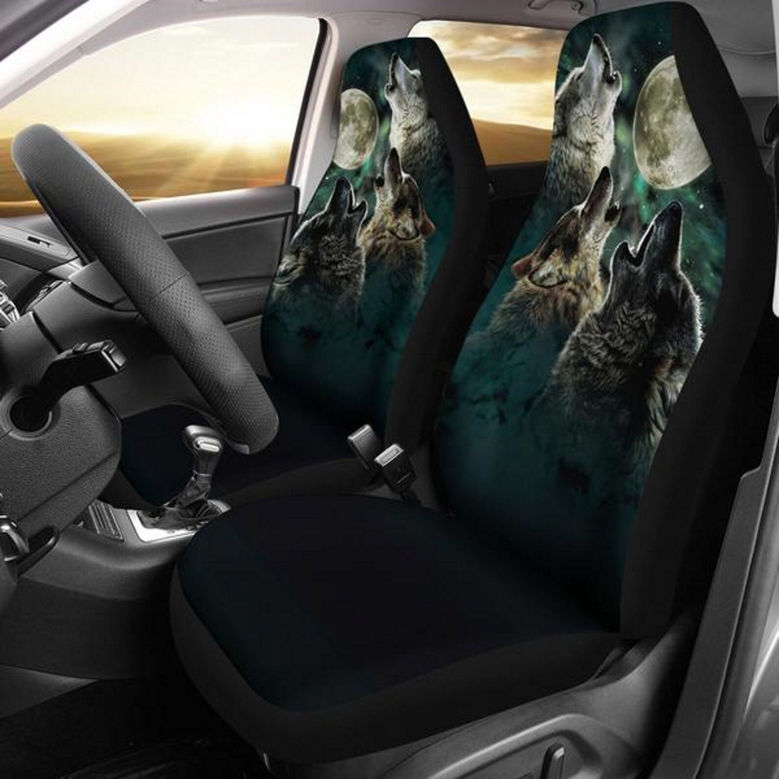 Howling Wolves, Moon, Wolves, Paw Prints, Howling Wolfcar Seat Covers