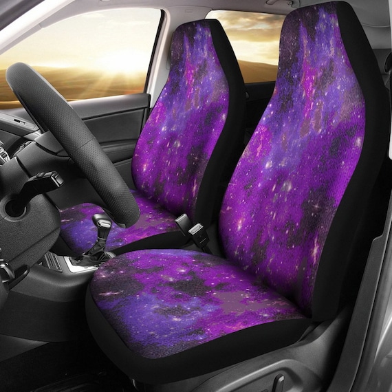 Purple Cosmic Car Seat Covers Set of 4, Front and Back Mats, Car
