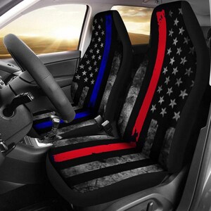 Thin Blue Line, Thin Red Line, American Flag, -Car Seat Covers, Car Accessories, Gift for Her, Custom Seat Covers, Custom Made Cover