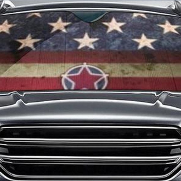 DACIRTY Front Windshield Sunshield, Two-piece American Flag-453073