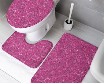 Pink Sparkle Bathroom Set, Bath Mats New Home Gifts for Her Bathroom Accessories Home Decor