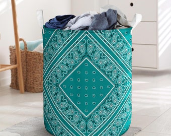 Teal Bandana Laundry Basket, (15.7" x 19,3") Personalized Gifts Valentines Hamper