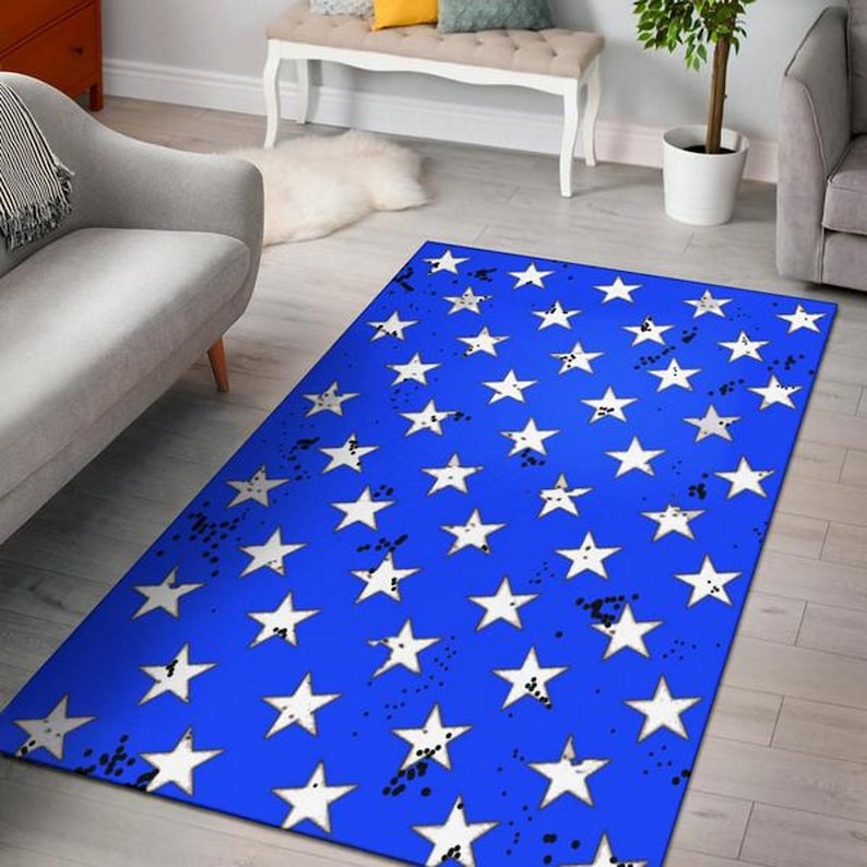 Royal Blue Distressed Star Area Rug Floor Carpet Made to Etsy