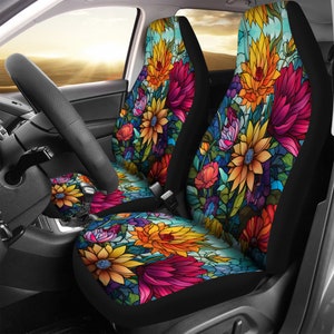 Stained Glass Flower Car Seat Cover, Custom Made Cover New Car Gifts for Her Car Accessories Seat Cover