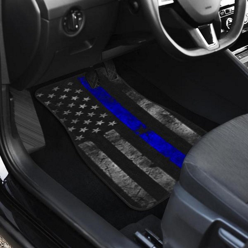Thin Blue Line, Front Car Floor Mats, Custom Made, Housewarming Gift
