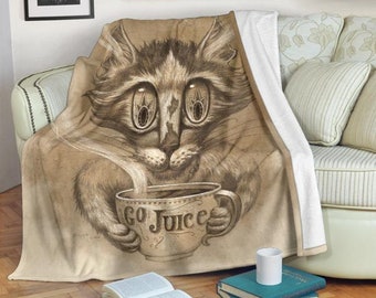 Go Juice Coffee Cat, Cat Lover Gifts, Throws and Blankets, Housewarming Gift, Throw Blanket, Wrap, Made to Order, Gift for Her, Blankets