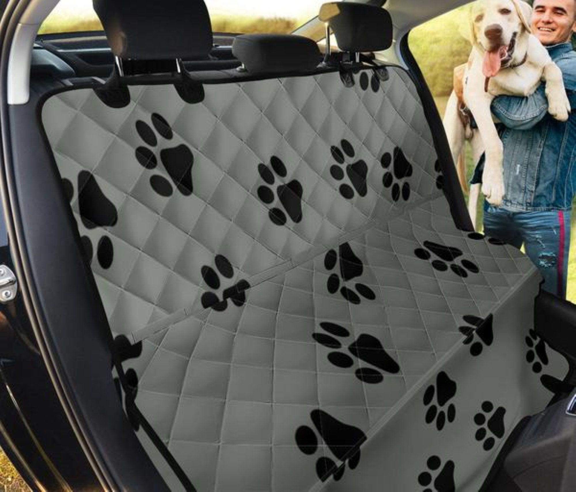 Grey Paw Print Backseat Protector-car Accessories, Dog Lovers Gift, Pet  Owner,dog Mom Dad, Car Seat Cover,car Seat Protector, Dog Seat Cover 
