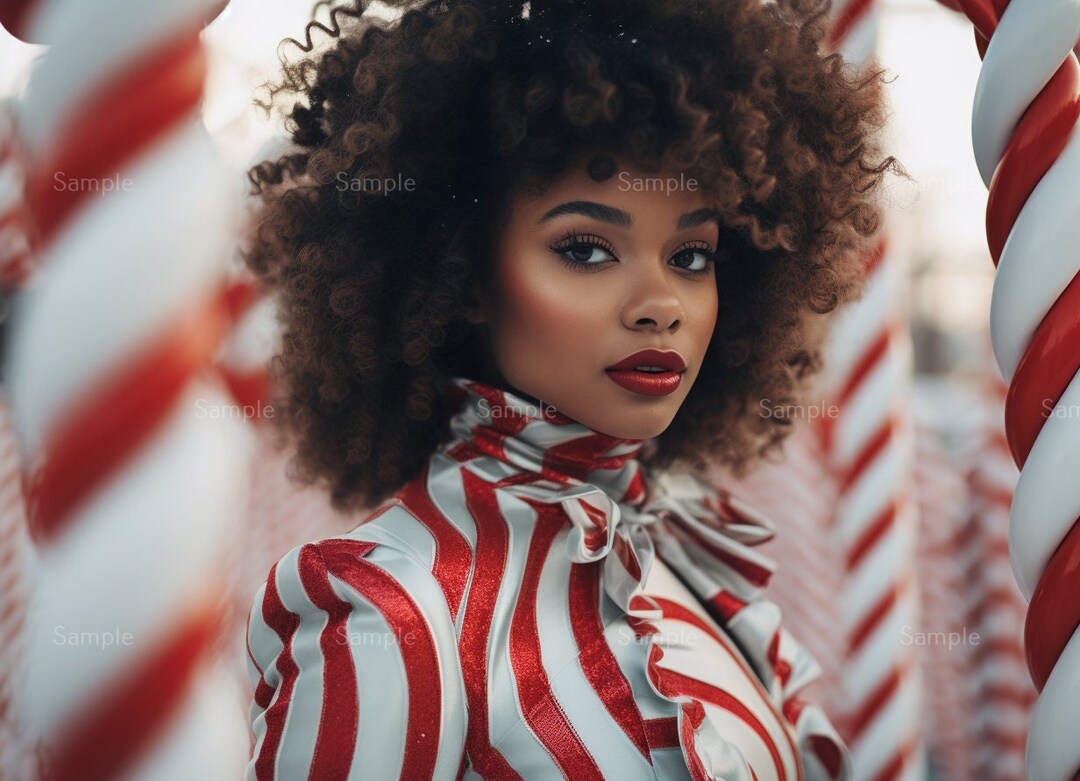 Black Woman Candy Cane Outfit Christmas Printable Wall Art Etsy