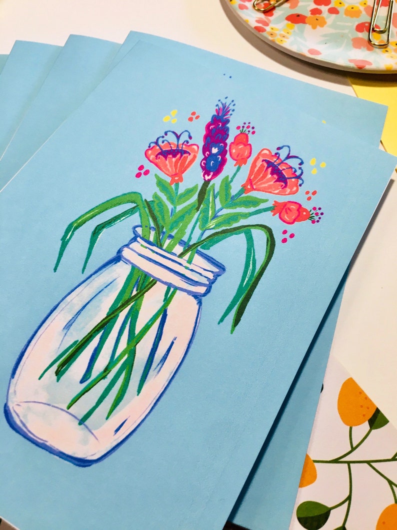 Jw gift card set 5 with envelopes|flower jar stationery set|gift for her|friendship card set
