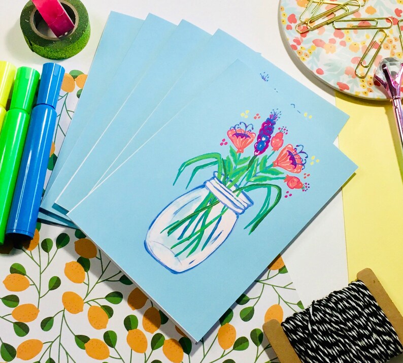 Jw gift card set 5 with envelopes|flower jar stationery set|gift for her|friendship card set