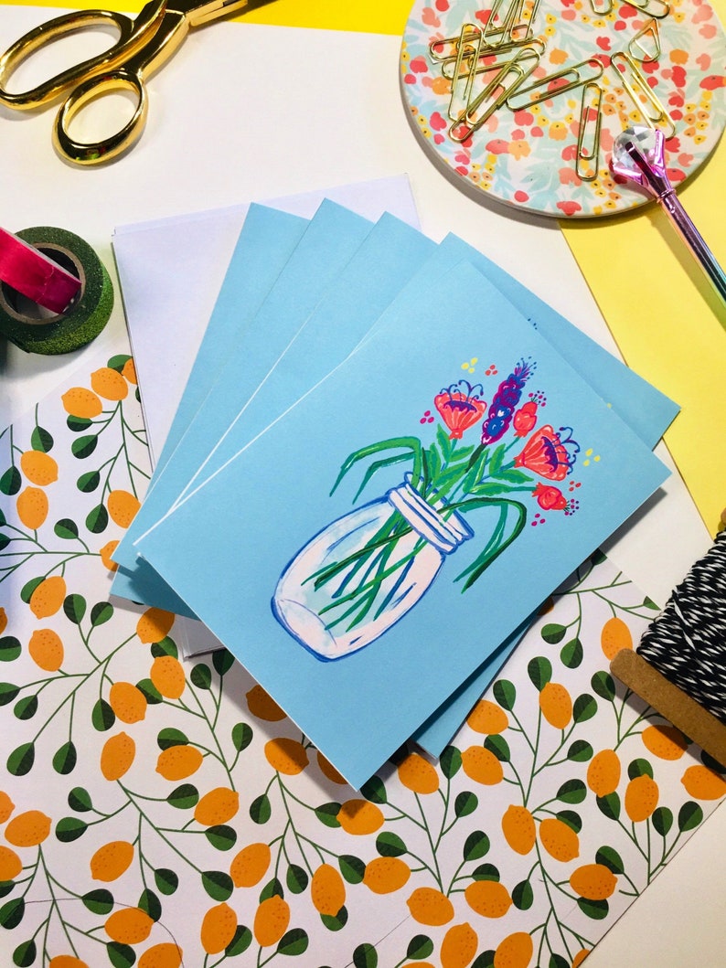 Jw gift card set 5 with envelopes|flower jar stationery set|gift for her|friendship card set