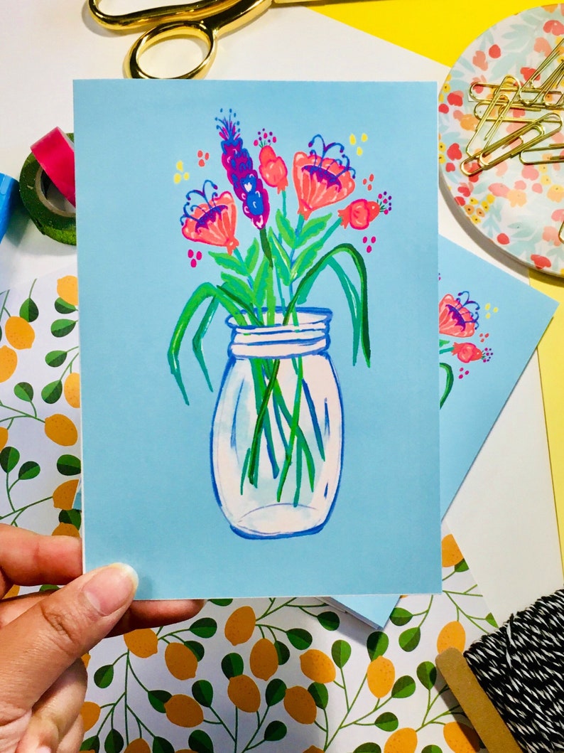 Jw gift card set 5 with envelopes|flower jar stationery set|gift for her|friendship card set