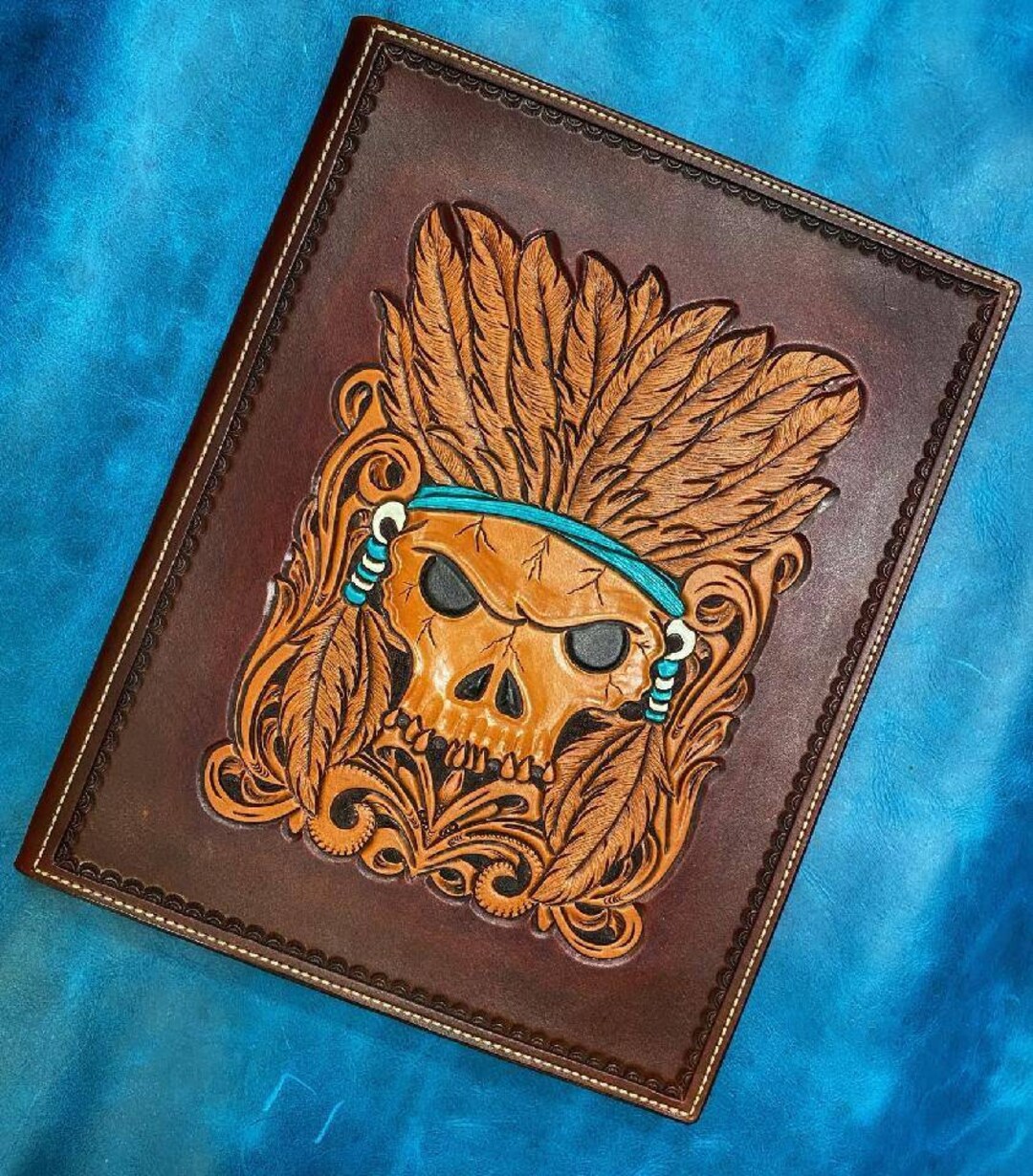 Hand Made Leather Tooled Padfolio Etsy