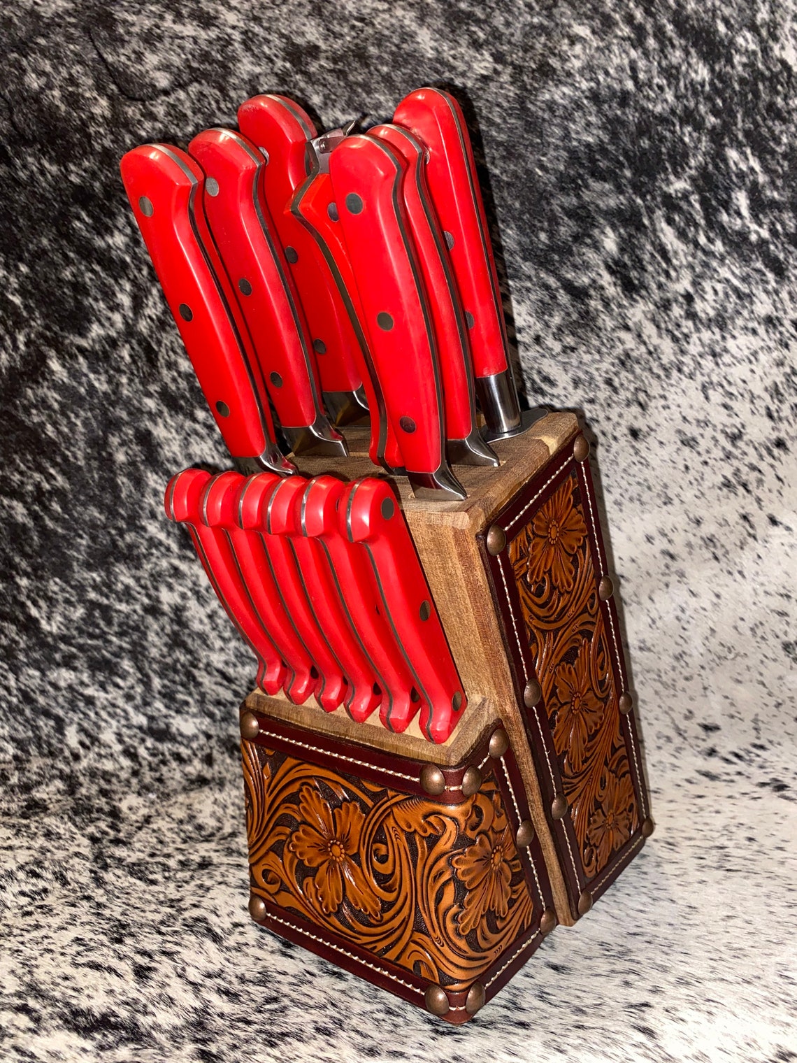 Custom Hand Tooled Knife Block Etsy