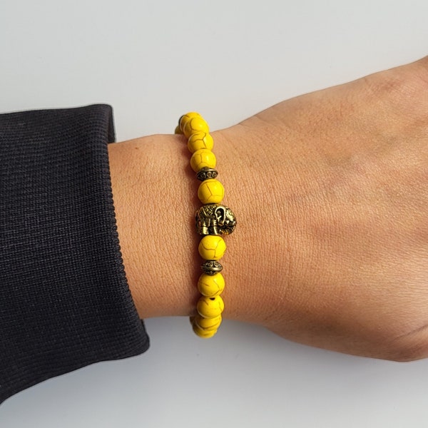 Bracelet pierres Howlite Jaunes Eléphant