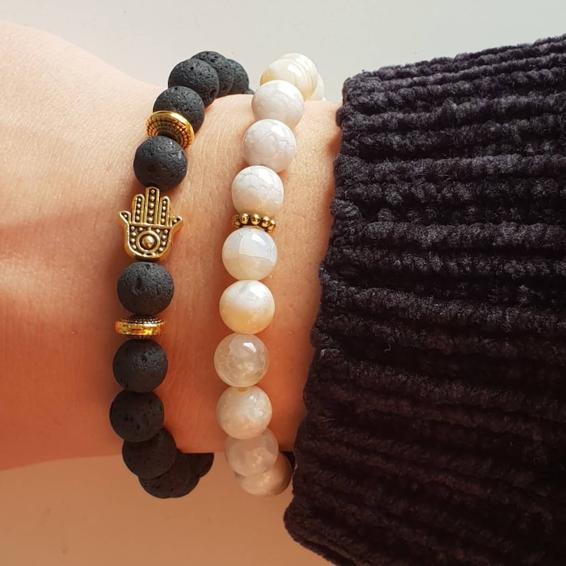 Fatma Lava Stone Pearl And Hand Protection Bracelet
