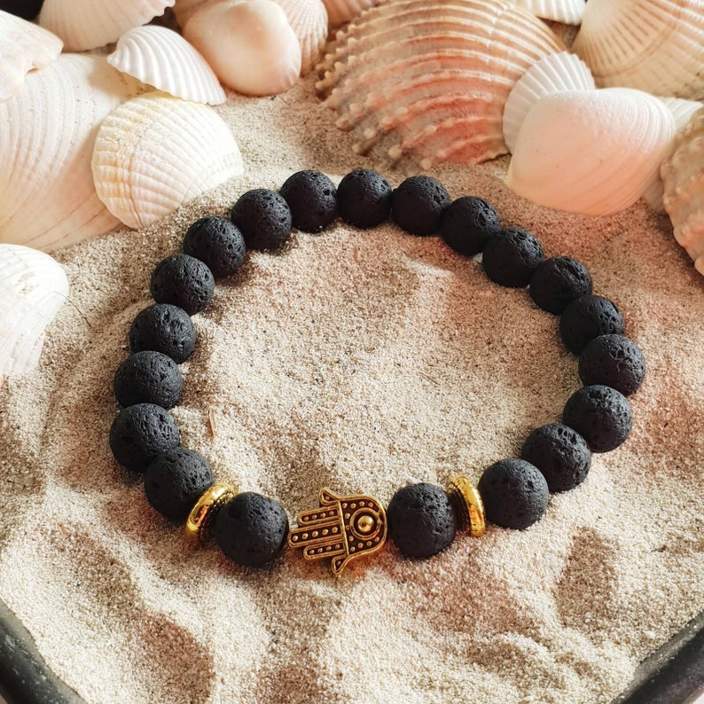 Fatma Lava Stone Pearl And Hand Protection Bracelet
