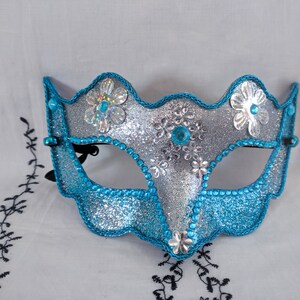 Blue Carnival Mask | Sparkly Masquerade Mask | Jeweled Halloween Mask | Mardi Gras Mask | Hand-decorated Festival Mask |