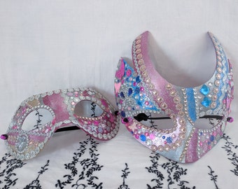 Couples Masquerade Mask Set | Halloween Mask Pair | Carnival Mask Set | Hand-decorated Festival Mask Pair | Mardi Gras Mask Set |