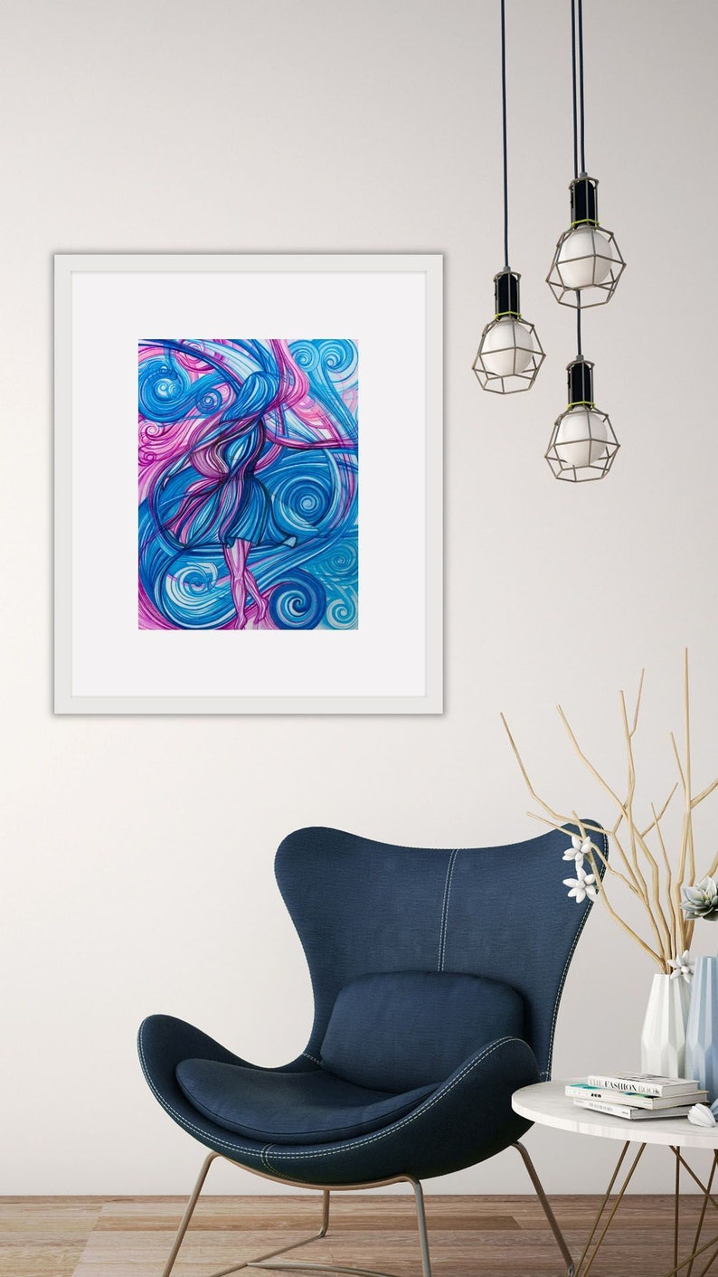 Flowing Dress Whimsical Woman Art Abstract Psychedelic Beautiful Girl Twirling Fun Unique Decor Playful Art image 8