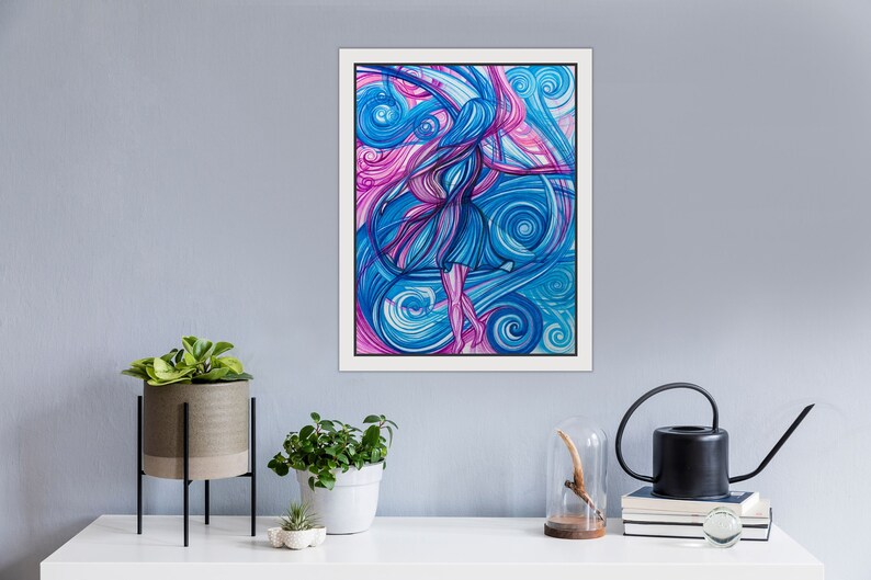 Flowing Dress Whimsical Woman Art Abstract Psychedelic Beautiful Girl Twirling Fun Unique Decor Playful Art image 6