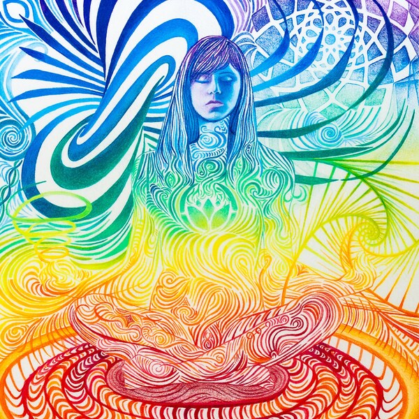 Reverie | Meditation Art Print | Calming Wall Art | Psychedelic Artwork | Peaceful Decor | Spiritual Artwork  | Colorful Feminine |