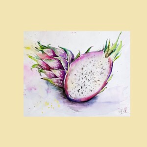 Dragonfruit Watercolor Painting: Original Still Life Art, 14x11