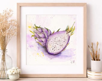 Dragonfruit Watercolor Painting | Original Fruit Still Life | Kitchen & Dining Wall Decor
