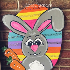 Easter Bunny door hanger, welcome door hanger, bunny door hanger, bright spring colors door hanger, Easter Sign,