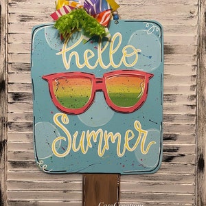 Popsicle Door Hanger, Summer door Hanger, Popsicle sign, hello summer door hanger, bright door hanger popsicle with sunglasses