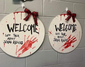 Handcrafted Blood Splatter Welcome Door Hanger, Horror Halloween Decor