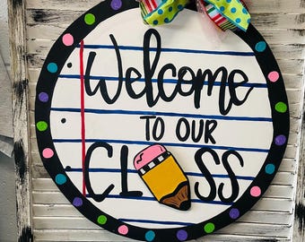 Teacher Door hanger for classroom, interchangeable pieces for seasons, teacher wood sign