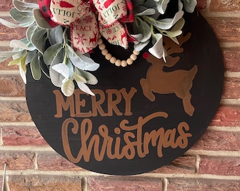 Christmas door hanger, Christmas door hanger, reindeer door hanger, greenery door hanger