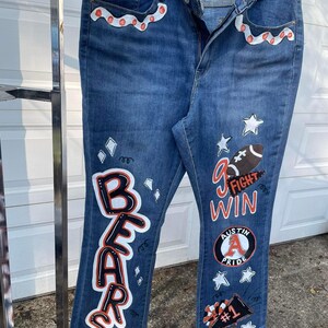 painted jeans, custom jeans, hand painted jeans, senior jeans, spirit jeans, u ship me the jeans- I paint and ship back