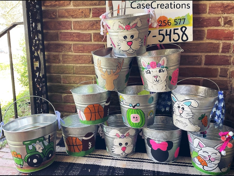 Painted Easter Buckets Personalized Galvanized Metal Easter Etsy