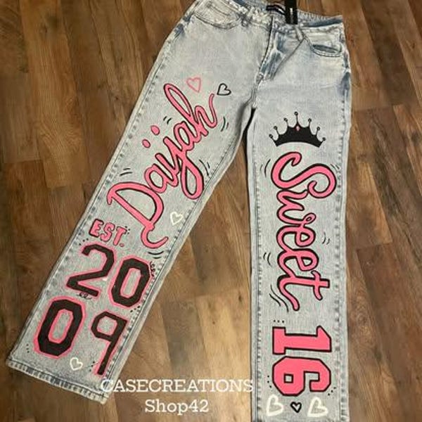 MN Leaves & Hearts Hand Painted Jeans main image 0
