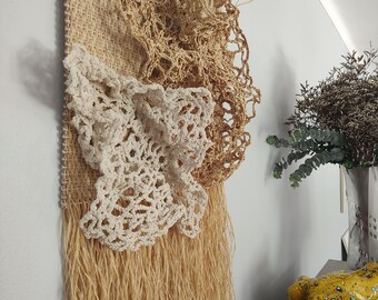 Sculptural fiber art/ Boho chic wall hanging object