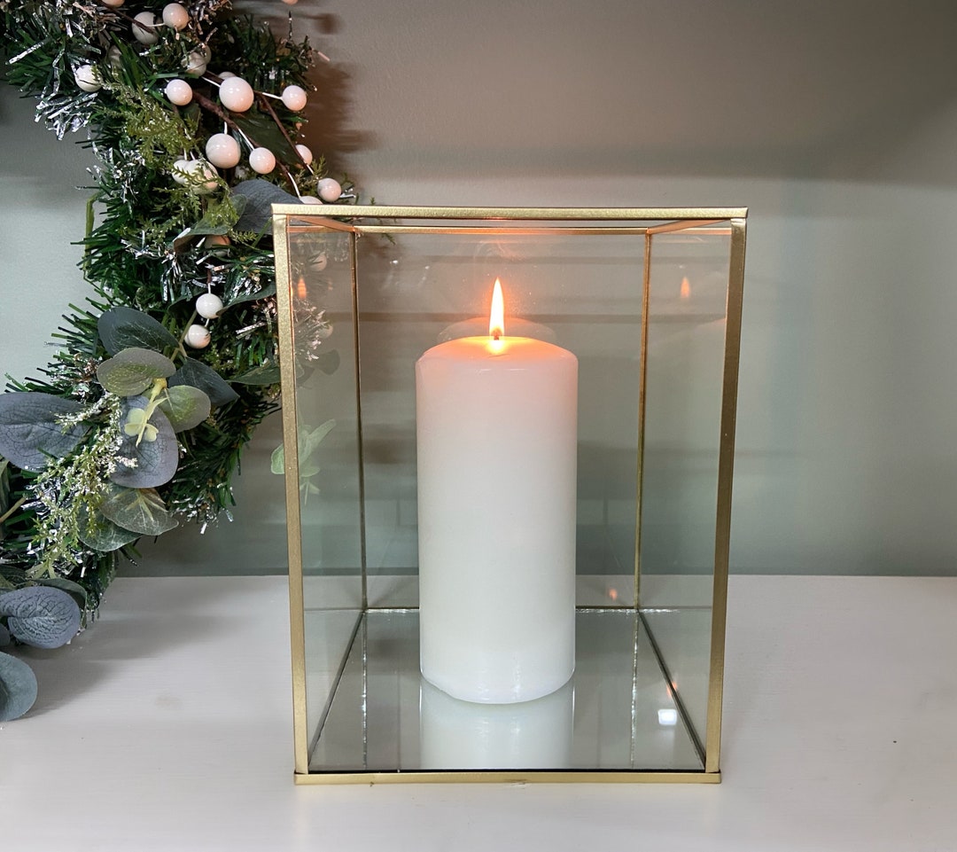 HURRICANE CANDLE LANTERN Gold Square Glass Candle Holder Etsy UK