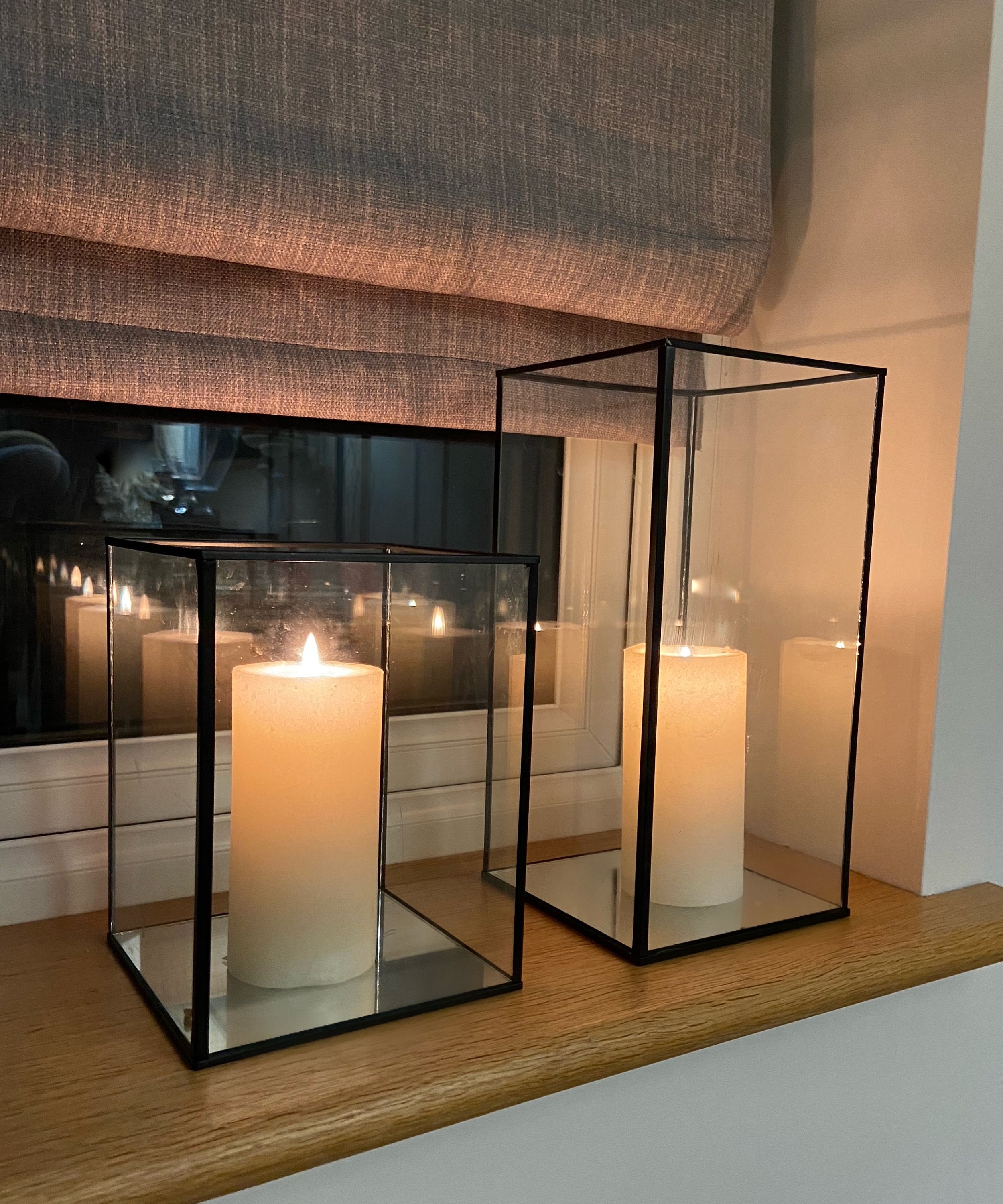 Square glass best sale hurricane candle holder