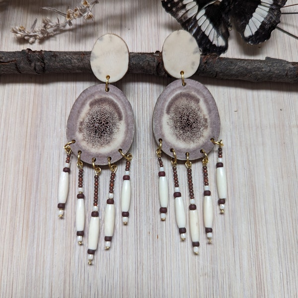 Moose & Caribou Antler Earrings Bone Beaded Tiered Fringe Indigenous Owned Shops Alaska Native Yup'ik Artist Inuit Jewelry Native Beadwork