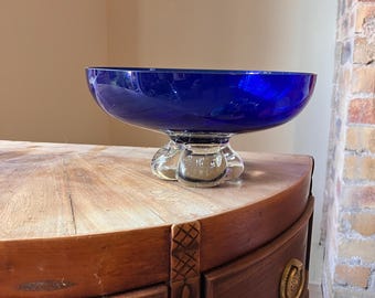 Cobalt Blue Pedestal Bowl 21cm Hand Bown with Elephants Foot Base