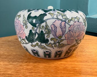 Vintage Chinese Vase or Pot Decorated with Flowers