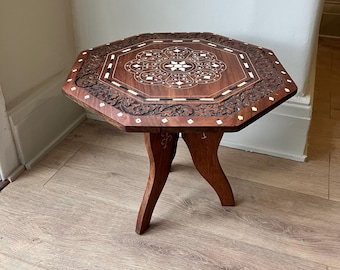 Folding Inlaid Indian Side Table